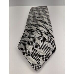 Villa Bugatti Geometric Black/White Silk Pointed‎ Classic Necktie Tie